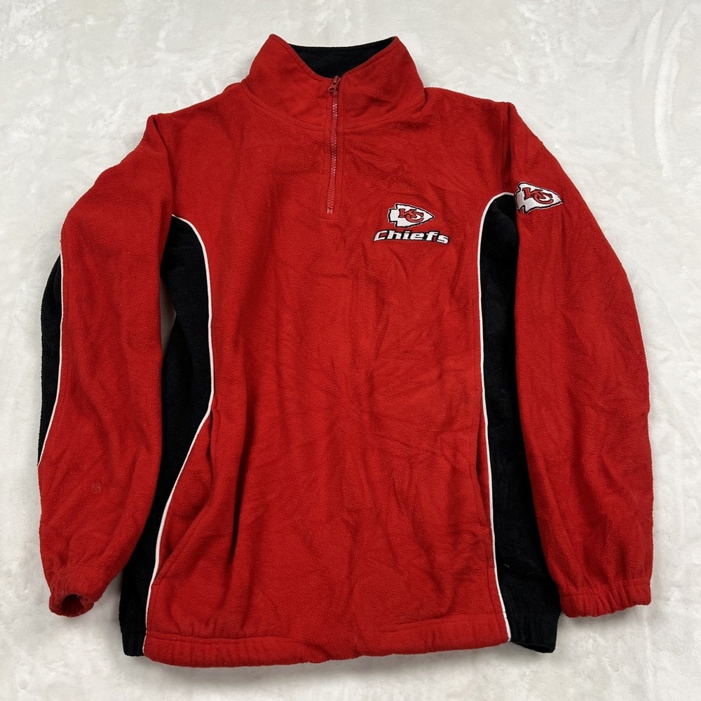 NFL Fleece Pullover Unisex Medium Red Kansas City Chiefs Quarter Zip Logo